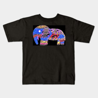 blue mexican totonac elephant in ecopop pattern arts Kids T-Shirt